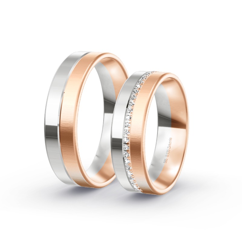 2 Eheringe / Partnerringe 585 Gold BiColor - Modell 2448 Schwarzburg