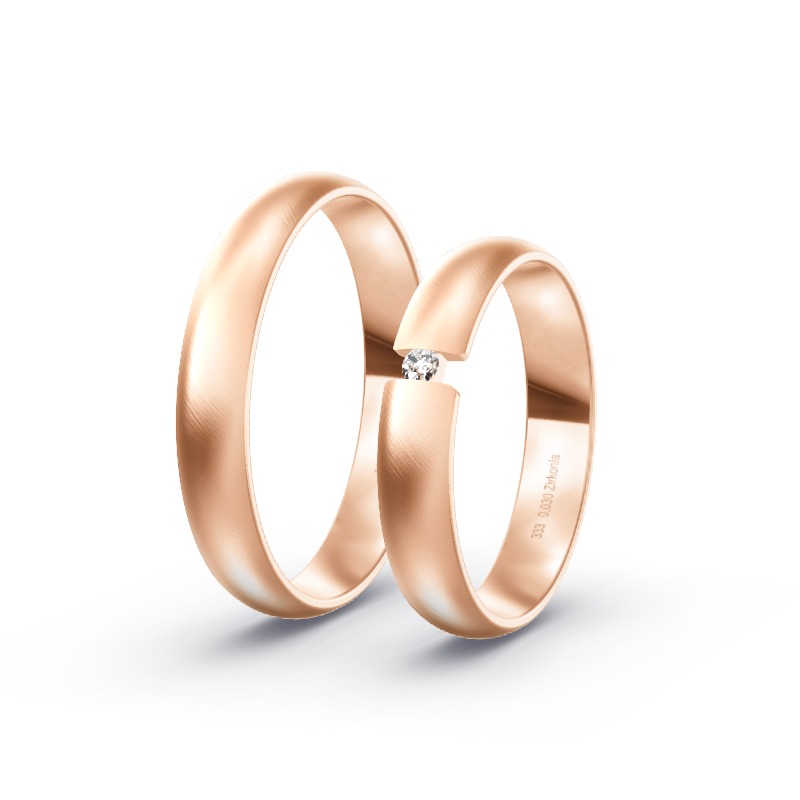 2 Eheringe / Partnerringe Roségold Modell 2523 Grünwald