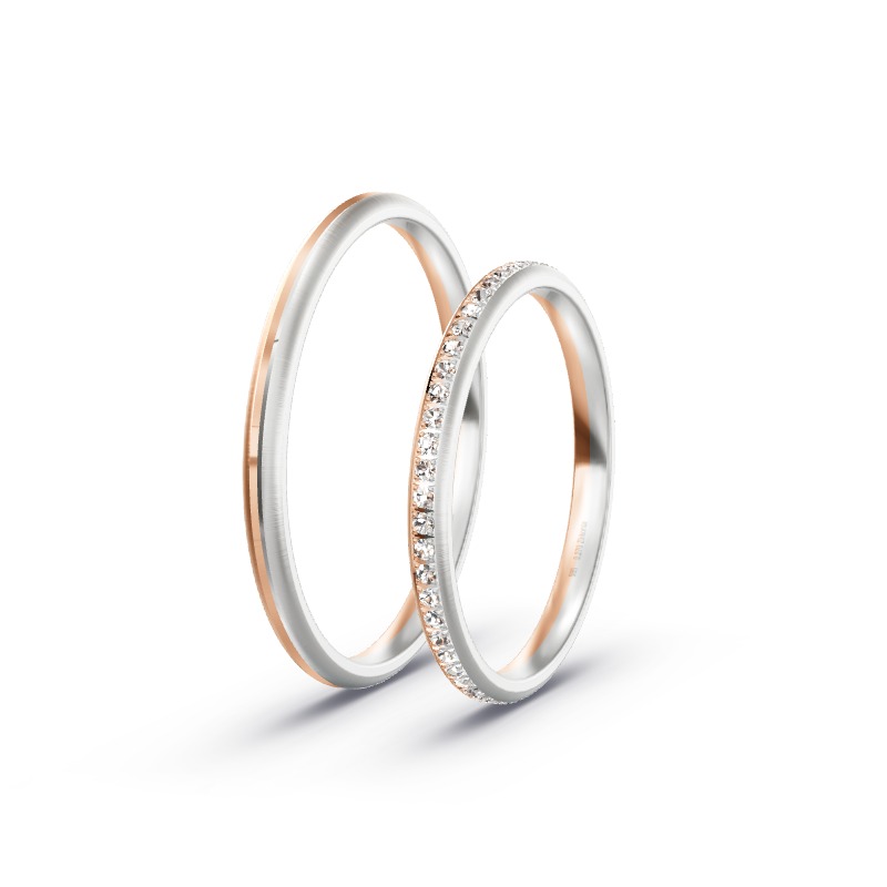 2 Eheringe / Partnerringe 585 Gold BiColor - Modell 2383 Tiefenbach